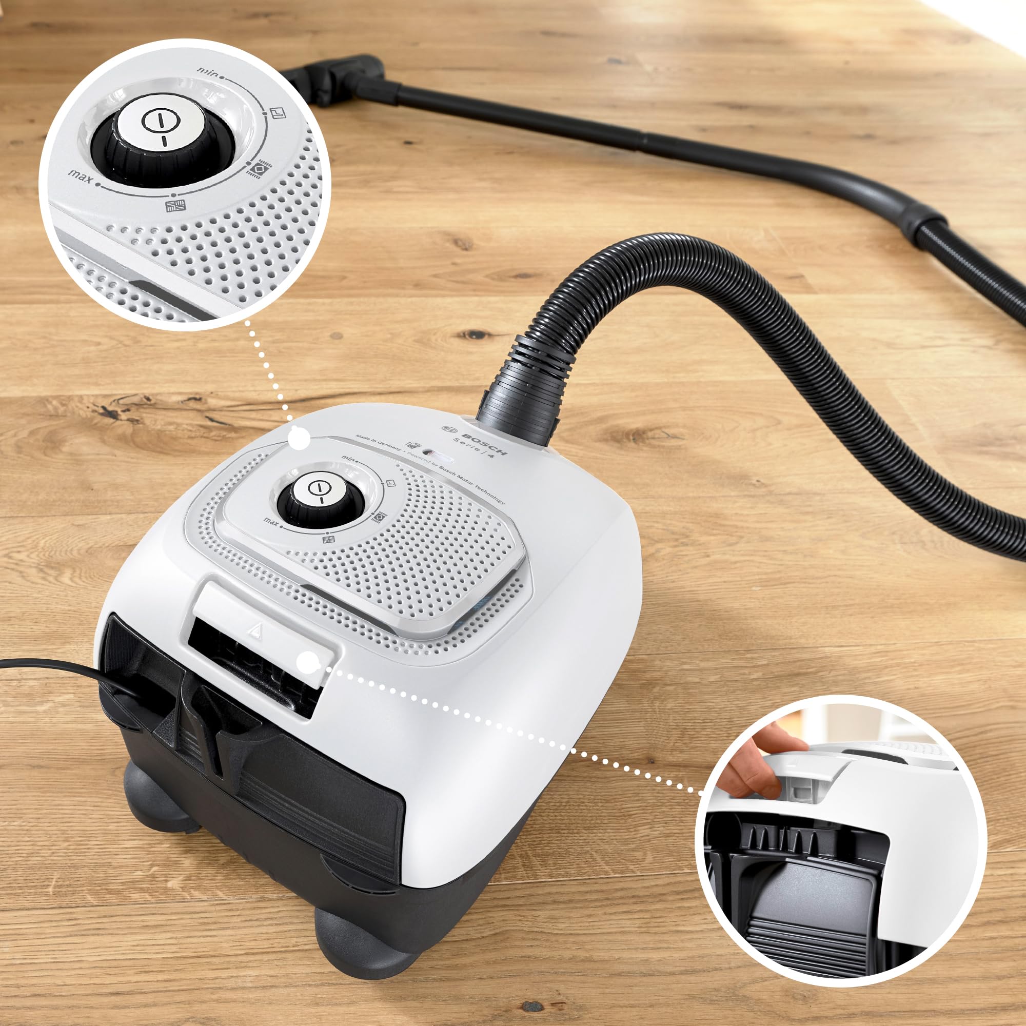 Bosch - Aspirador con Bolsa, Serie 4, Volumen XL de Bolsa de Polvo, Boquilla para Ranuras y tapicería, Blanco, BGB41WH1