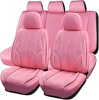 Vista 1 de CAR PASS Juego completo de fundas de asiento de automóvil de piel sintética rosa napa lindas para mujer, impermeables, acolchadas, ajuste universal