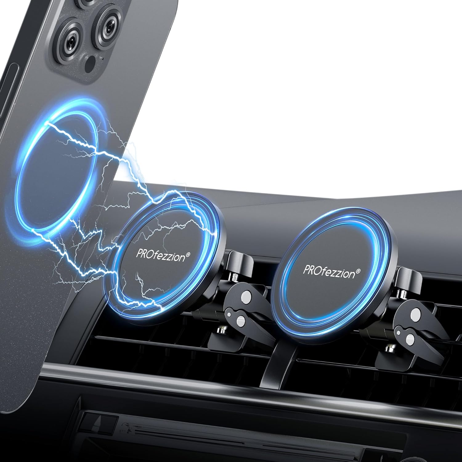 PROfezzion 2-Pack Compatible with MagSafe Car Vent Mount, Magnetic Car Vent Holder for iPhone 17 16 15 14 13 12 Pro Max Plus, Mag-Safe Case & All Phones [Metal Vent Clip & Easily Install]