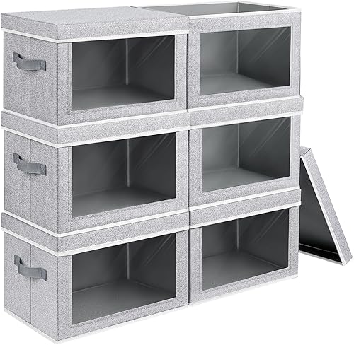 Vista 22 de Contenedores de almacenamiento con tapas, contenedores de almacenamiento de tela con ventana, cestas plegables para estantes, paquete de 4, cajas
