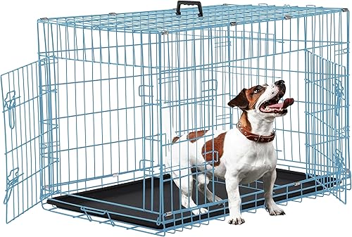 Vista 38 de Jaula mediana para perros, jaula para perros medianos, jaula plegable de metal para cachorros con bandeja para interiores y exteriores, jaula