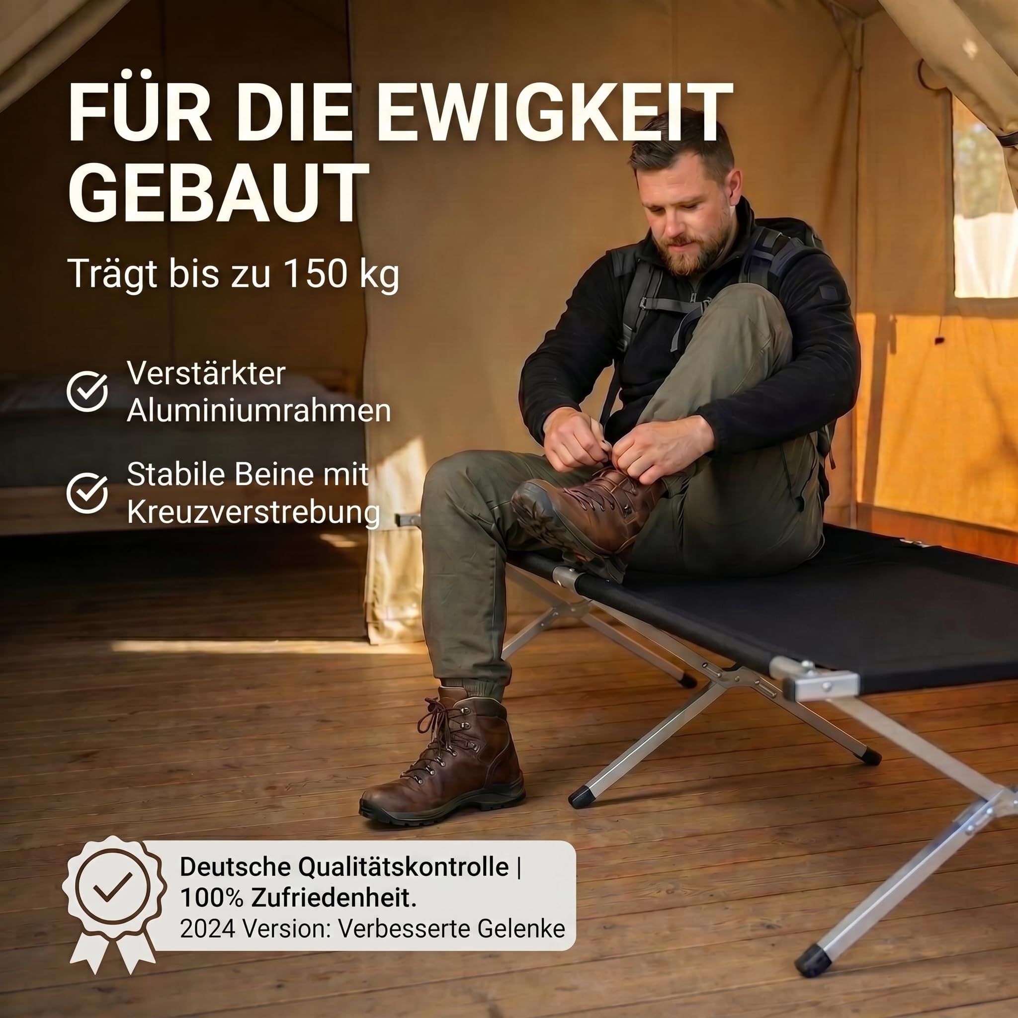 GOODS+GADGETS Faltbares Army Feldbett aus Aluminium - klappbares Campingbett & Gästebett