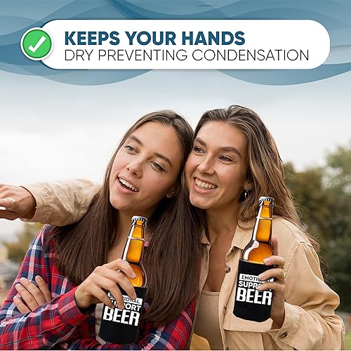 Miniatura 4 de Soporte emocional divertido para latas de cerveza con aislamiento térmico para bebidas con soda, cerveza Hugger Coolies (negro, 2 unidades)