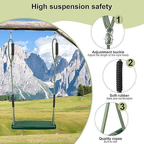 Miniatura 4 de Juego de columpios de plástico de repuesto resistente, columpio colgante antideslizante para árbol con cuerda ajustable, accesorios para asiento de