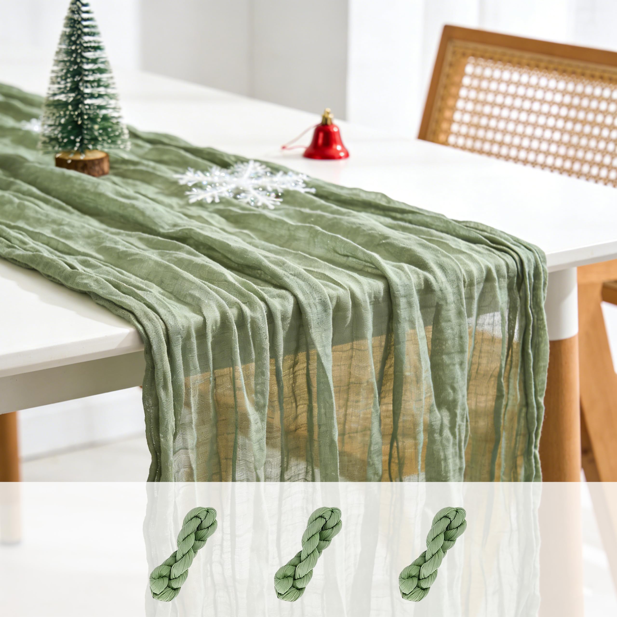 sxvblly 3PCS Sage Green Cheesecloth Table Runner 90×300cm Boho Gauze Rustic Spring Easter Table Runner for Baby Shower Wedding Decorations Bridal Shower Birthday Party Tea Party Decorations(10Ft) — image 1
