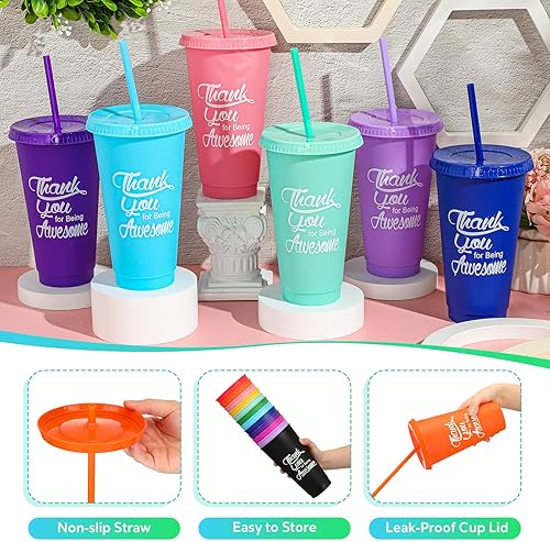 Miniatura 4 de Sieral 36 vasos de plástico a granel con tapa y popote de 24 onzas, tazas de agradecimiento reutilizables, regalos inspiradores para Navidad,