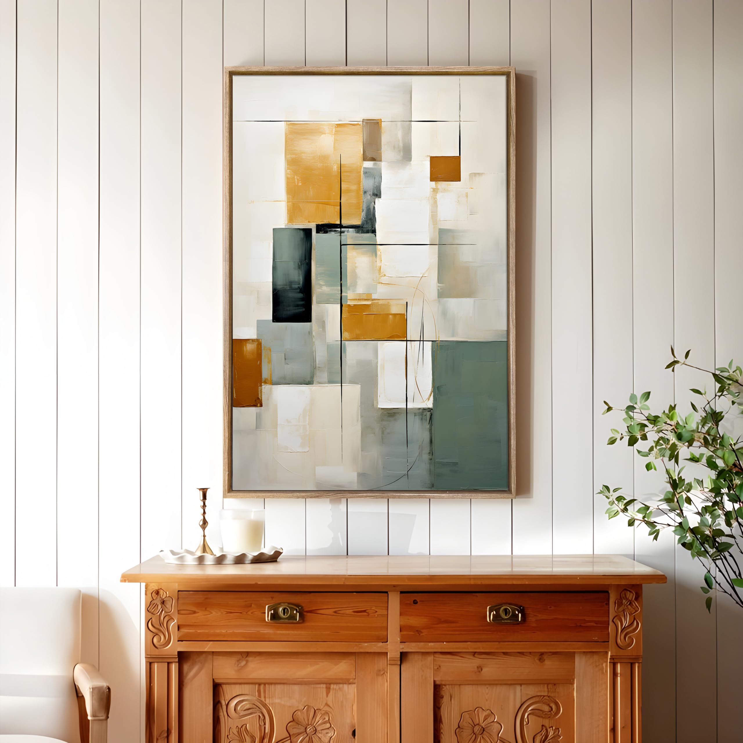 Abstract Geometric Canvas Painting - Beige, 23x35 Inch -12 Abstract Geometric Canvas Painting - Beige, 23x35 Inch -12