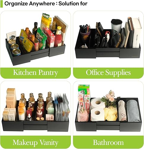 Miniatura 4 de Cleanclue Expandable Kitchen Cabinet Organizer for Food Storage Container Lids, Bamboo Drawer Caddy with Adjustable Dividers, Box for Kitchen