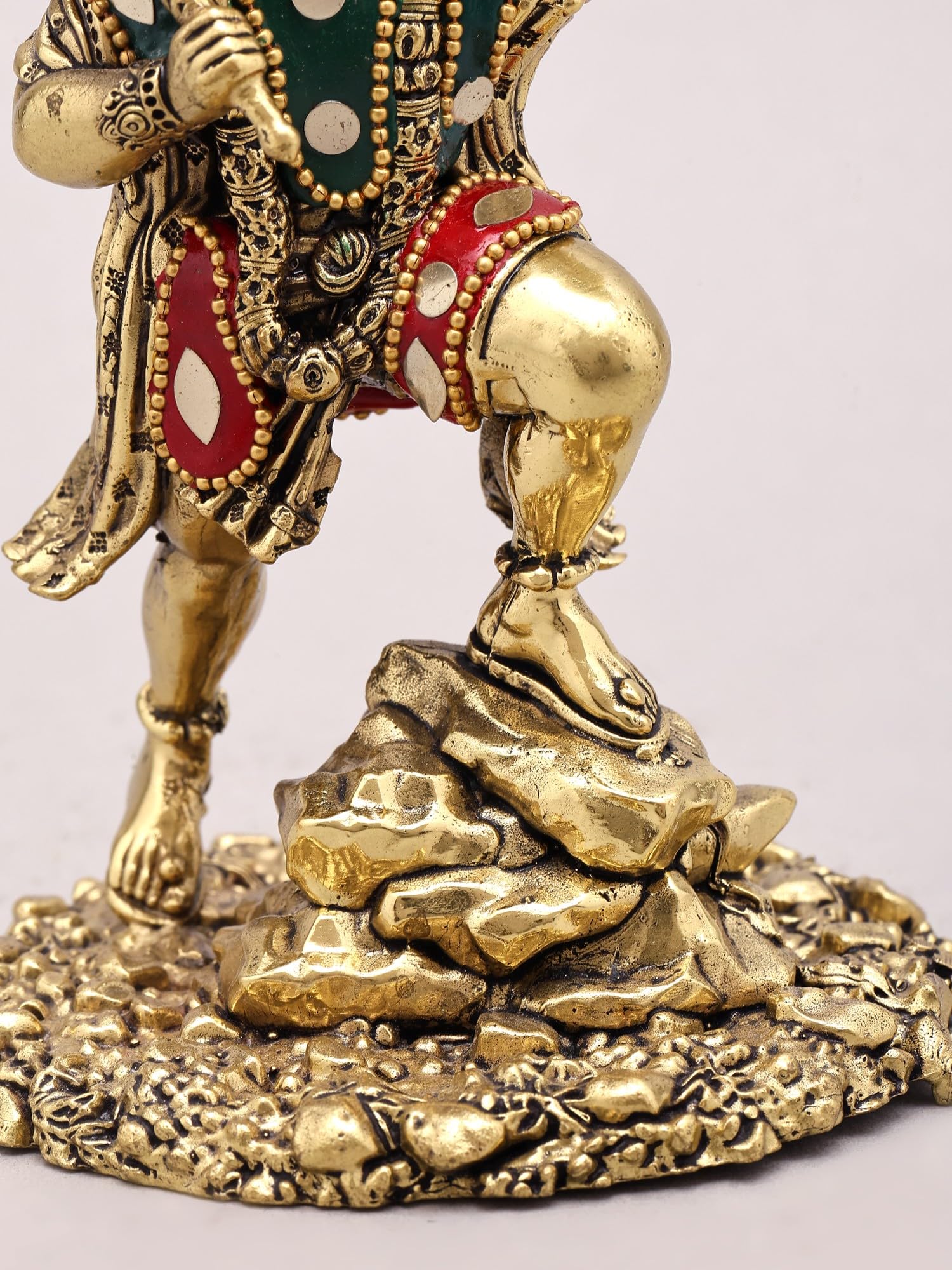 Exotic India Lord Hanuman z mosiężną statuetką Sanjivani z inkrustacją, hinduski bóg idol do pokoju Pooja i wystroju domu