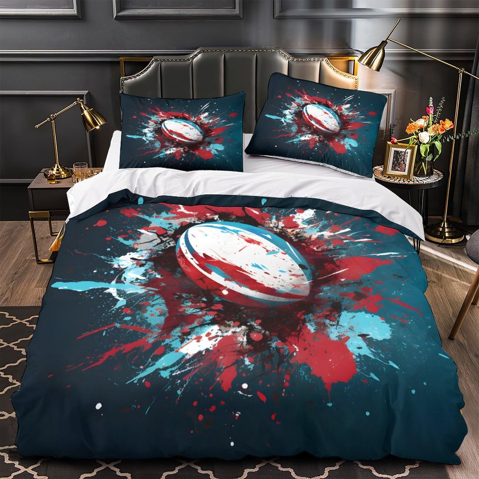 Housse de couette rugby hypoallergique fermeture éclair
