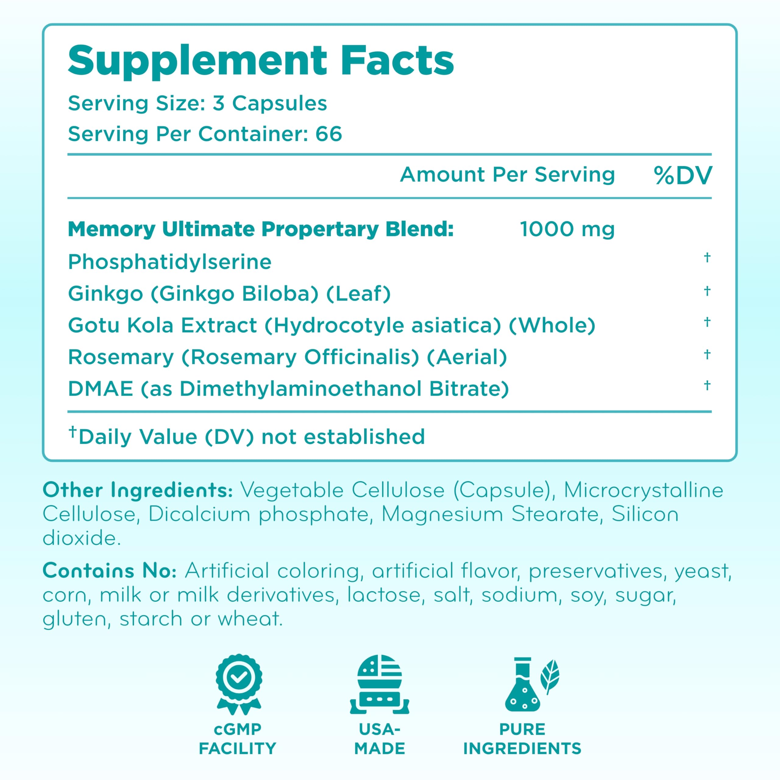 Phosphatidylserine Nootropics Brain Support Supplement - Advanced Memory Supplement for Brain Function Support with DMAE Gotu Kola and Ginkgo Biloba - Non-GMO Vegan & Made in The US (60+ Servings) — Amazon image 2