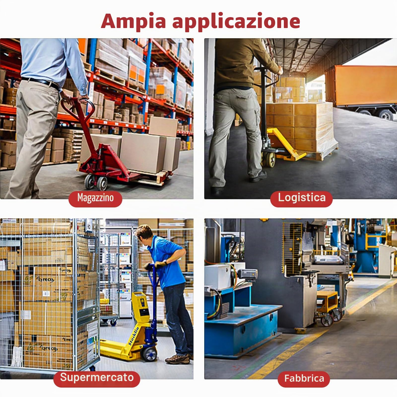 Set di 4 ruote per carrello portapallet in poliuretano 80 x 70 mm, asse 20 mm con cuscinetti a sfera per sostituire le ruote del carrello portapallet, carico massimo 600 kg