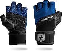 Harbinger Men's Training Grip Wrist Wrap Gloves - Superior Support, Enhanced Grip, Padded Palm, Breathable Half-Finger for Weightlifting