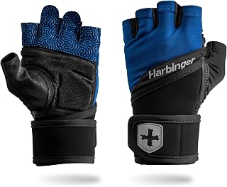Harbinger Men's Training Grip Wrist Wrap Gloves - Superior Support, Enhanced Grip, Padded Palm, Breathable Half-Finger for Weightlifting