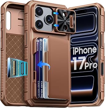 for iPhone 17 Pro Case Wallet, Built-in Card Holder 4-5 Cards, RFID Blocking,Camera Control Button, Slide Camera Cover, Shockproof Rugged Phone Case for iPhone 17 Pro, Sandy Gold
