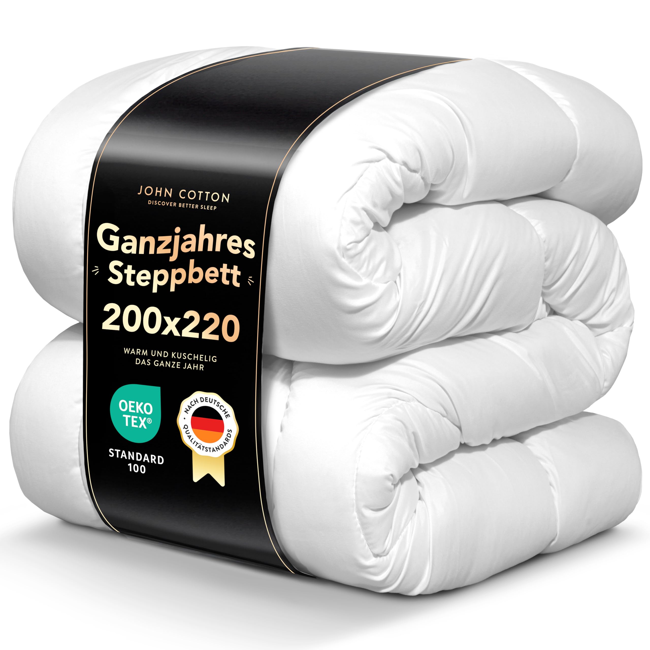 John Cotton NightCloud Bettdecke 200x220 - Premium Klasse Steppdecke für Allergiker | Oeko-Test Zertifiziert Bettdecken | Ideal Schlafdecke für Frühling & Herbst | Weiche Microfaser Decke | Weiß