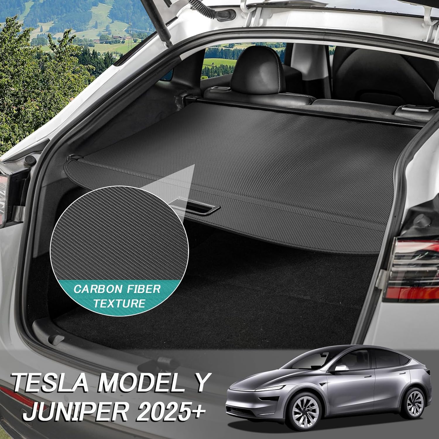cargo cover for tesla model y juniper 2025 2026 accessories retractable trunk cover security shielding shade cargo luggage cover trunk privacy protection (carbon fiber texture) for model y juniper