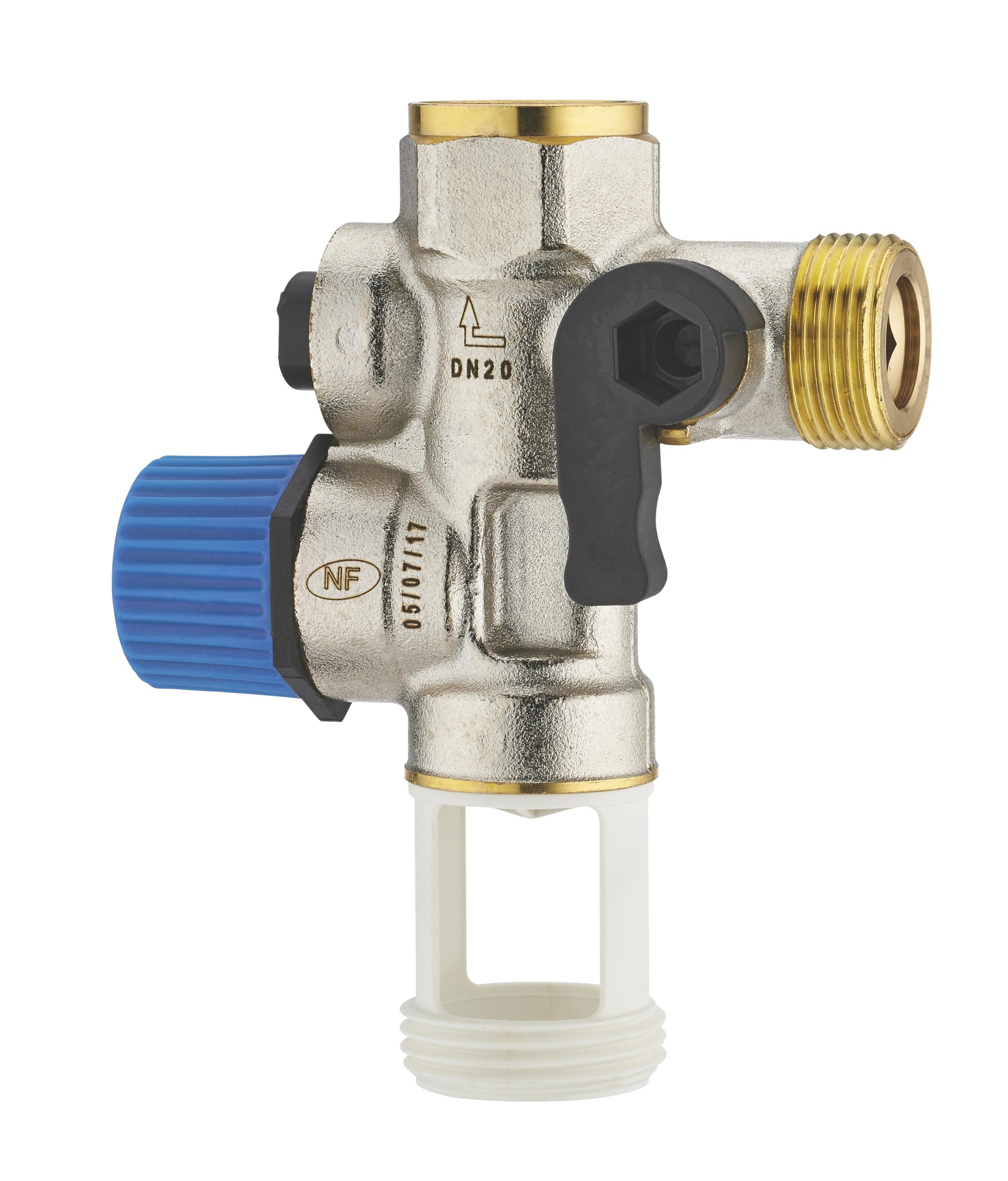 Groupe de sécurité droit norme NF 20x27 (3/​4) siège inox anti corrosion chauffe eau/​cumulus NOYON & THIEBAULT