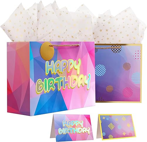 Miniatura 9 de Bolsa de regalo de cumpleaños láser de 16 pulgadas con papel de seda, bolsa de regalo extra grande para regalos, bolsa de regalo de cumpleaños