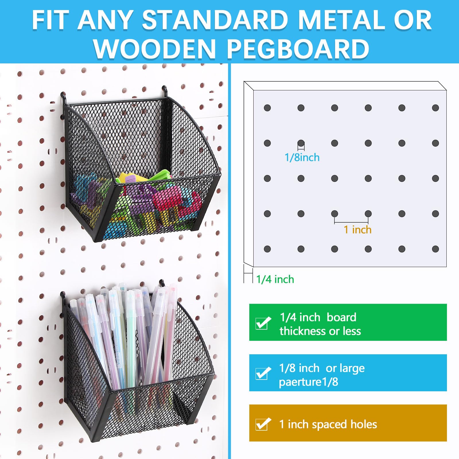 Stecktafelkörbe aus Metalldraht, Aufbewahrungskorb zum Aufhängen, Wandhalterung, Stecktafel-Behälter, Zubehör für Büro, Werkstatt, Organisation, Aufbewahrung, Werkzeuge, Schreibwaren,