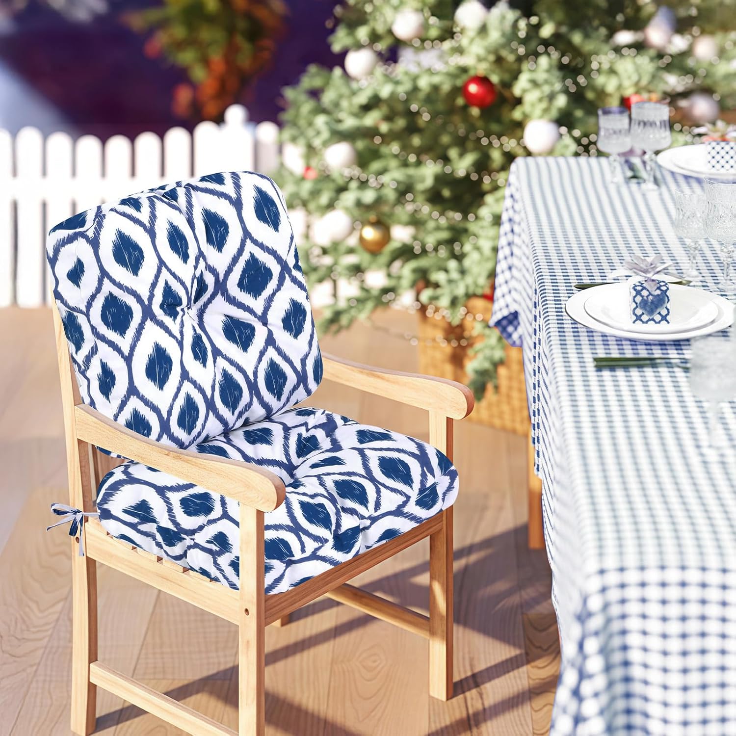 Outdoor Chair Cushions, Outdoor Seat Cushions for Patio Furniture Waterproof with Ties, Replacement Tufted Patio Chair Pads, 19x19x5 inches Set of 4