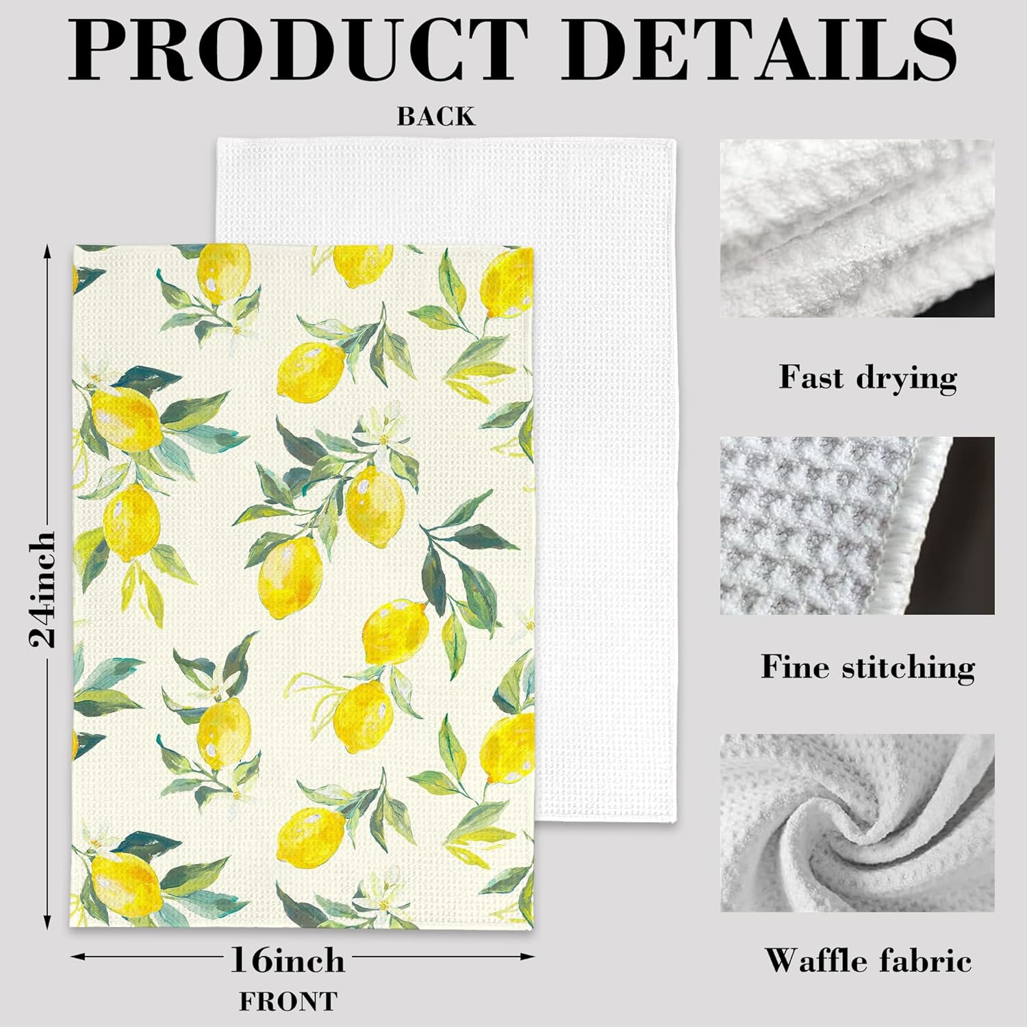 Yellow Lemon Retro Hand Towels Set of 2 Absorbent Kitchen Towels Dish Towel for Home Gym Hotel Bathroom Decor,16x24 Inches - Image 2