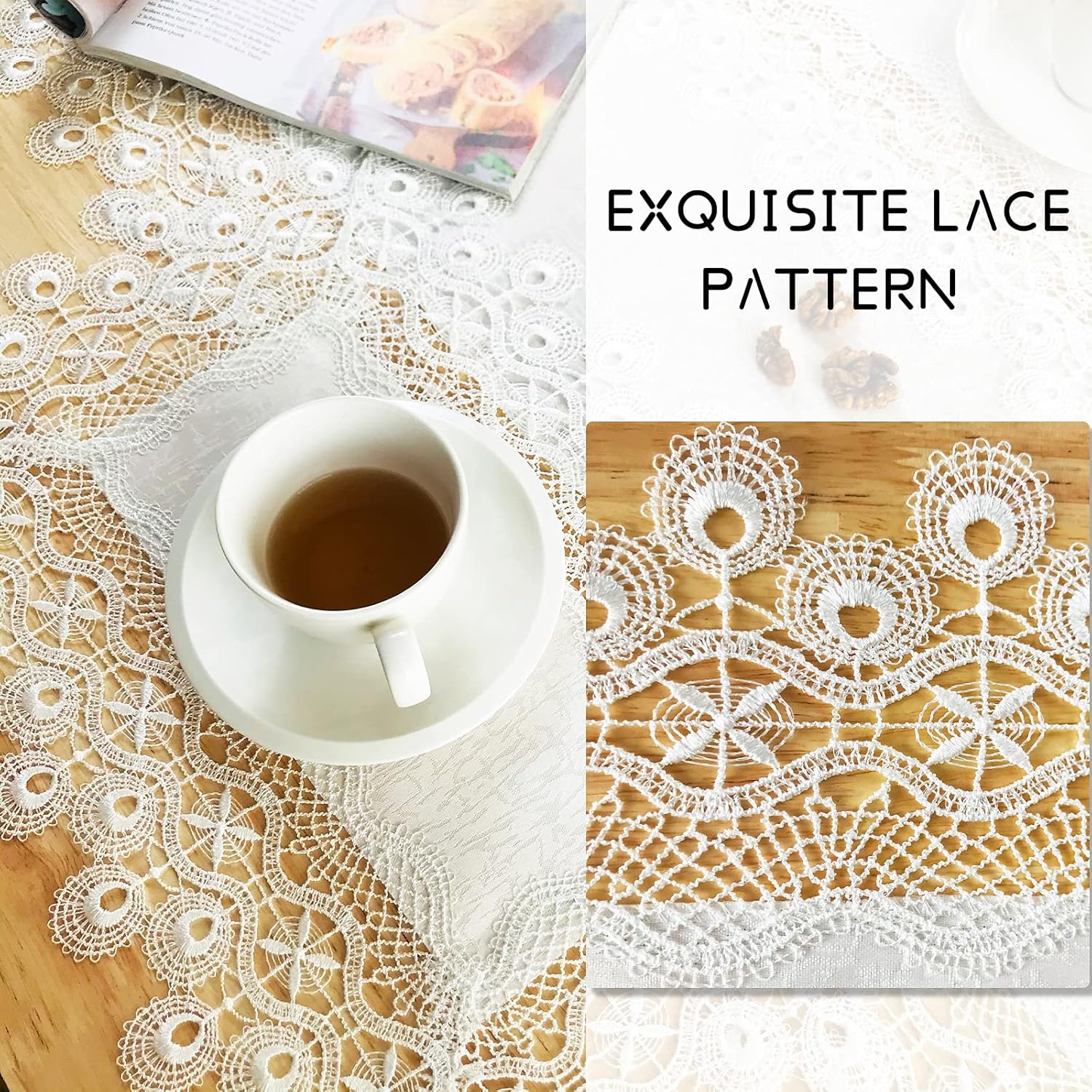 Lace Placemats of Polyester for Dining Table Set of 6 Farmhouse Style for Fall Wedding Hotel Kitchen 12 x 18 Inches Vintage Embroidered for Halloween, Thanksgiving or Christmas, Washable