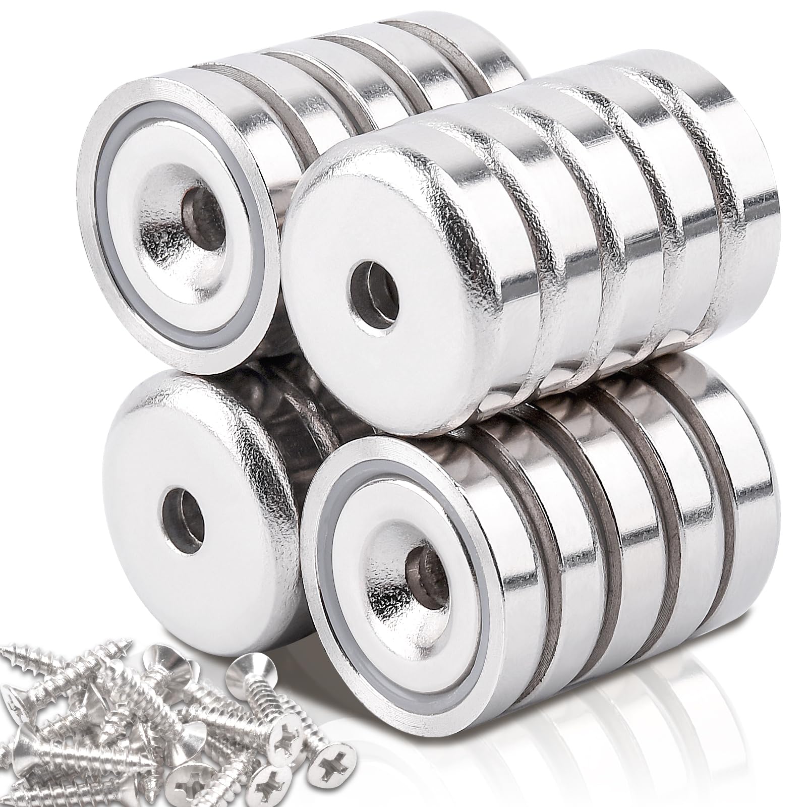 Lot de 20 aimants en néodyme extra puissants de 20 mm avec capsule - Avec vis et coussin en acier - Pour cuisine
