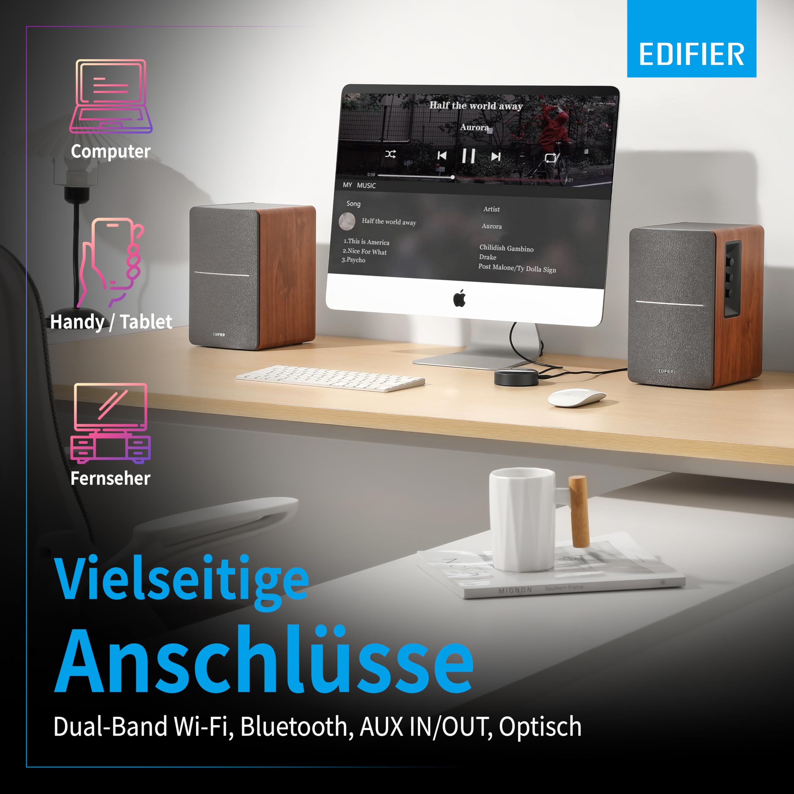 EDIFIER R1280T aktywny głośnik w zestawie z WiiM Mini – idealne połączenie multiroom, AirPlay 2, Alexa, Siri, Hi-Res Audio Streaming firmy Spotify, Amazon Music itp.