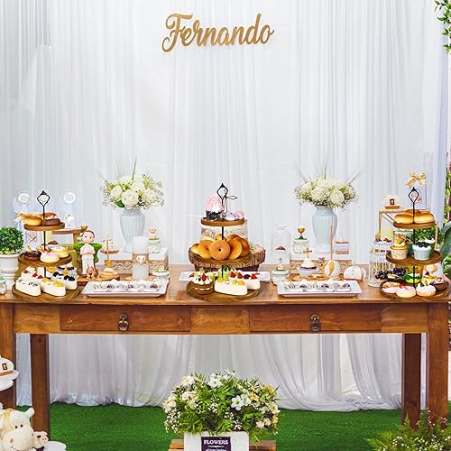 Miniatura 6 de Paquete de 3 3 soportes de madera para magdalenas de 3 niveles, soporte de madera para magdalenas para servir postres, exhibidor de pasteles