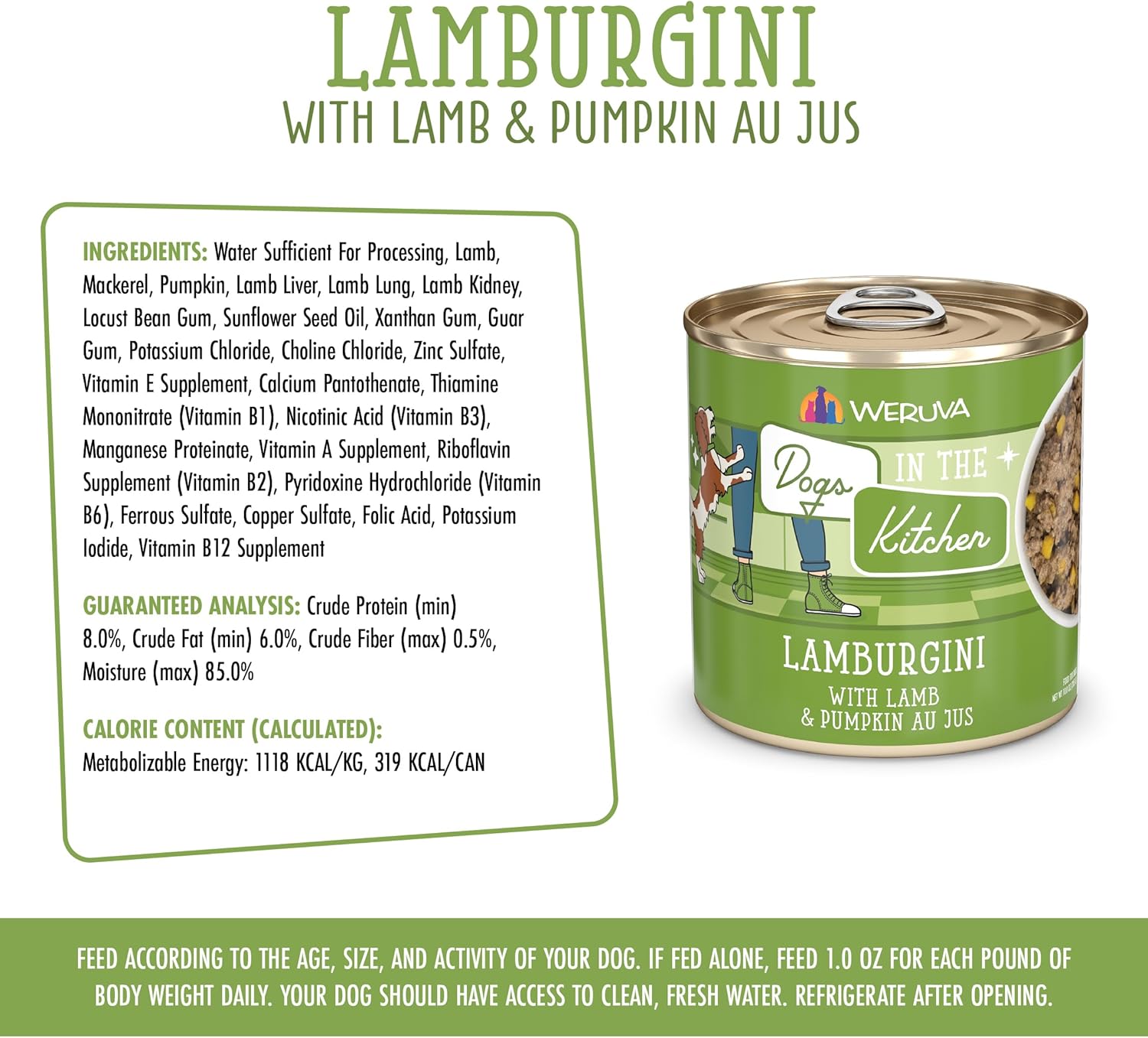 Weruva Dogs in The Kitchen, Lamburgini with Lamb & Pumpkin Au Jus Dog Food, 10oz Can (Pack of 12)