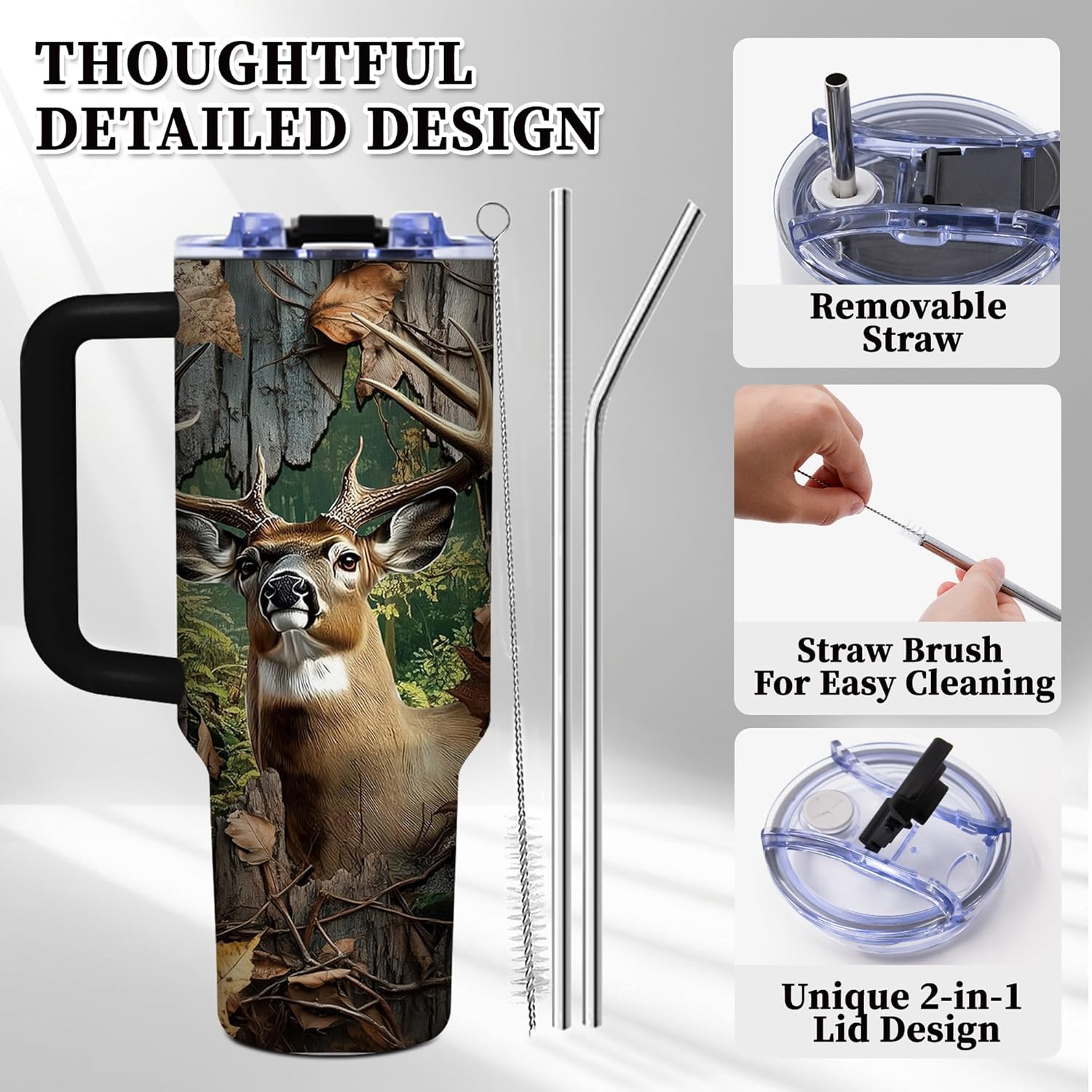 Hunter Gifts for Men Dad Grandpa Husband Boyfriend, Hunting Tumbler with Handle for Men, 40oz Stainless Steel Insulated Tumblers, Hunters Gift for Birthday Christmas Fathers Day - Image 2