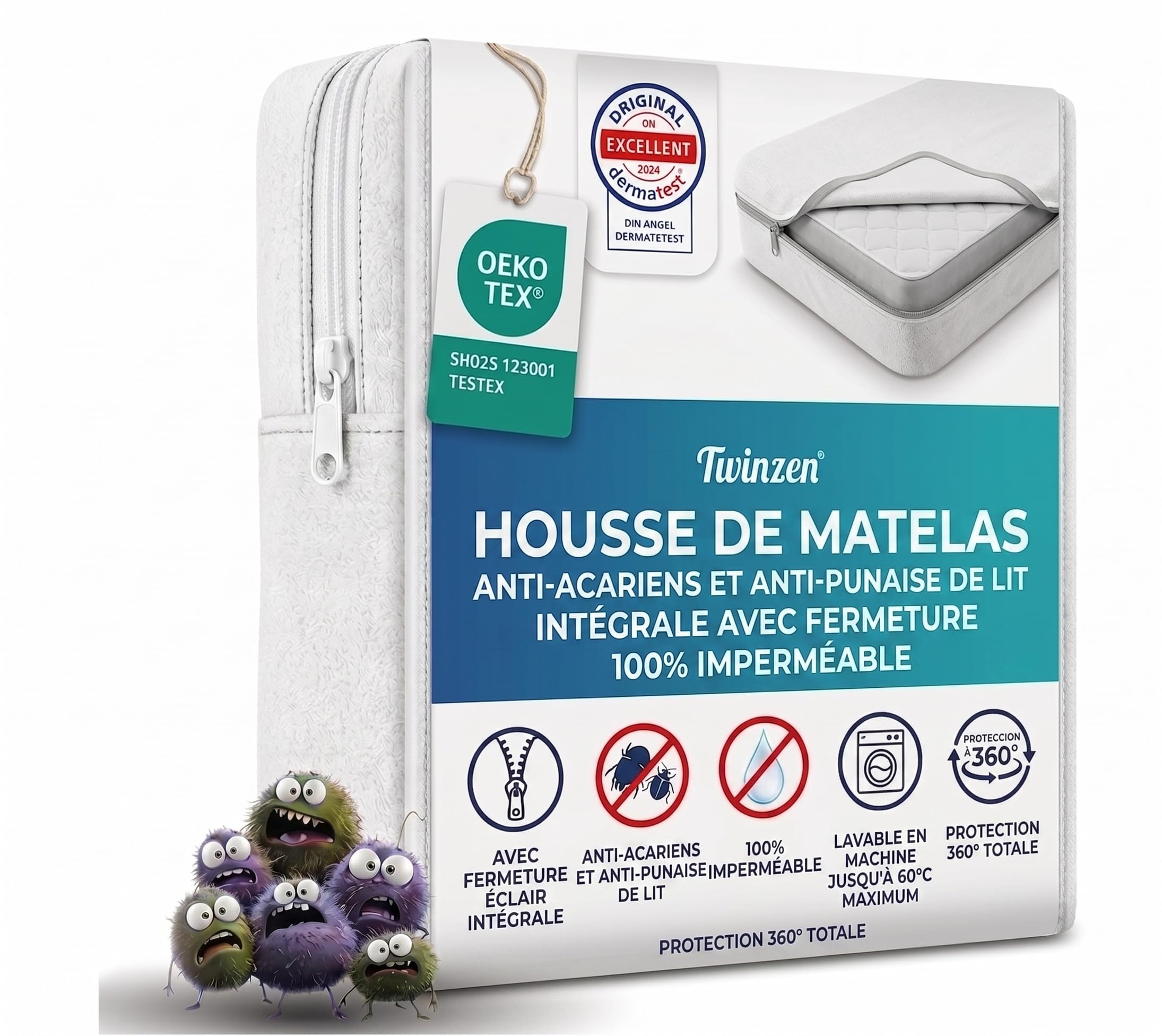 Housse matelas 140x190 cm anti-acarien Bi-Ome barrière contre les allergènes