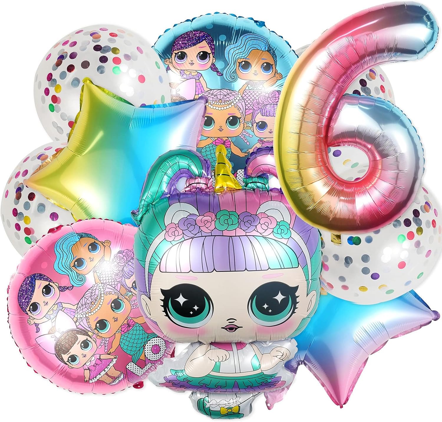 Rekcopu Birthday Party Decoration Surprise Doll Balloon for 6th Birthday Party Supplies (Pink-6)
