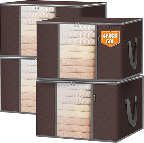 Miniatura 31 de BALEINE Paquete de 6 bolsas de almacenamiento de ropa, contenedores de almacenamiento de 16 galones con asa reforzada, cremallera resistente,