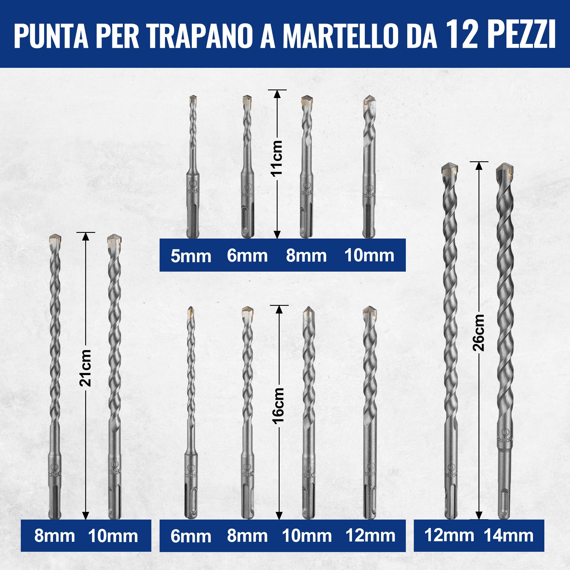 WORKPRO Set di Punte e Scalpelli SDS Plus da 17 Pezzi, Accessori per Trapano a Percussione, con Custodia, per Calcestruzzo, Piastrelle, Mattoni, Cemento, Pietra e Muratura