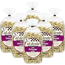Al Dente Basil Fettuccine All-Natural, Hand-Crafted Egg Pasta - Delicious And Versatile - Traditional Noodles Made With Cage-Free Eggs, Semolina, and Basil, 12oz Bags Pack of 6