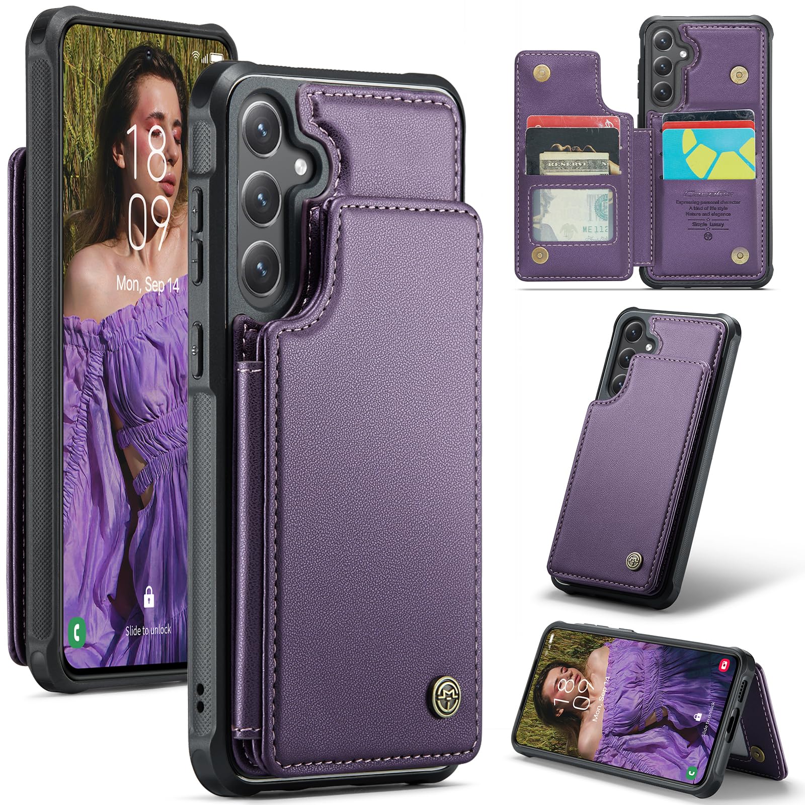 Kowauri for Samsung Galaxy S24 FE Case, PU Leather Wallet Case for Women Men with RFID Blocking Card Holder Slot Magnetic Closure Shockproof Protective Phone Cover for Samsung Galaxy S24 FE (Purple)