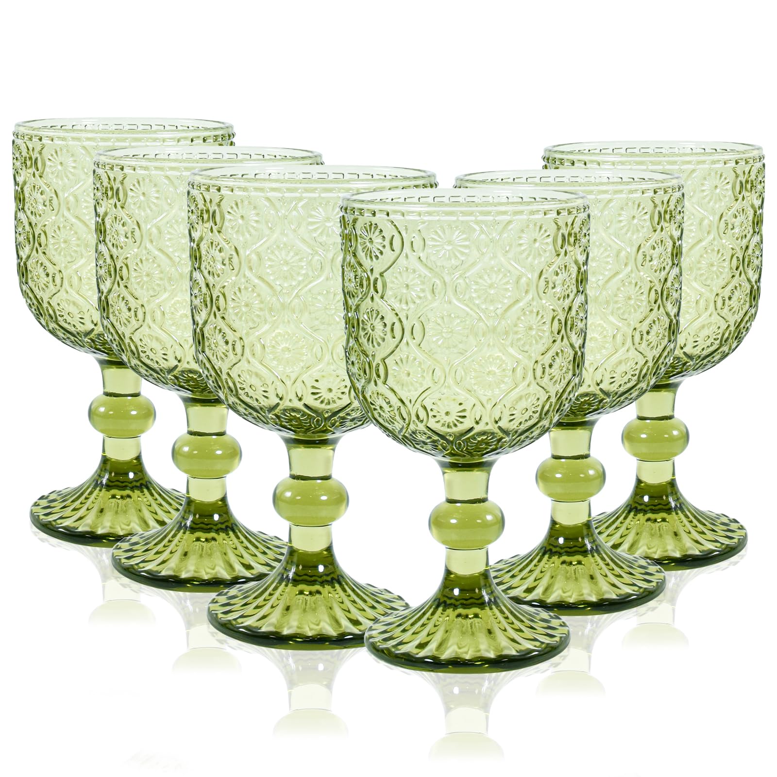CHLJAR Juego de 6 copas de vino verde vintage de 400 ml para bodas, fiestas, copas de vino tinto, bares, restaurantes, aptas para lavavajillas (A verde)