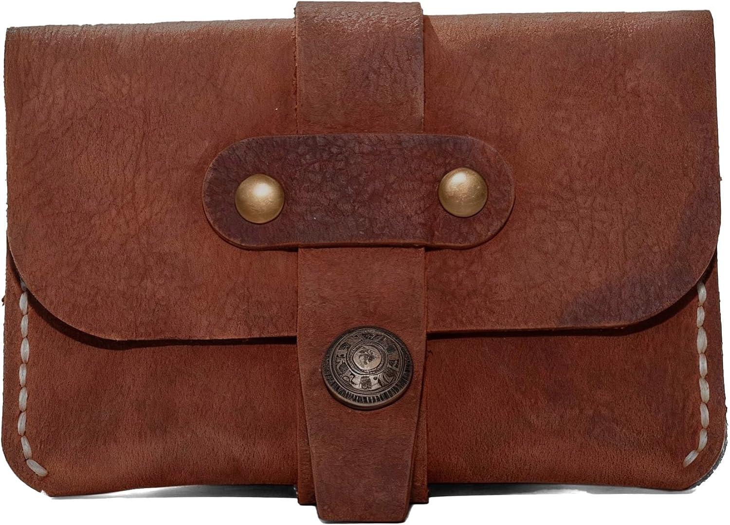 Handmade Vintage Cowhide Leather Card Holder Wallet, Retro Brown Leather Card Case with Snap Closur (Light brown)