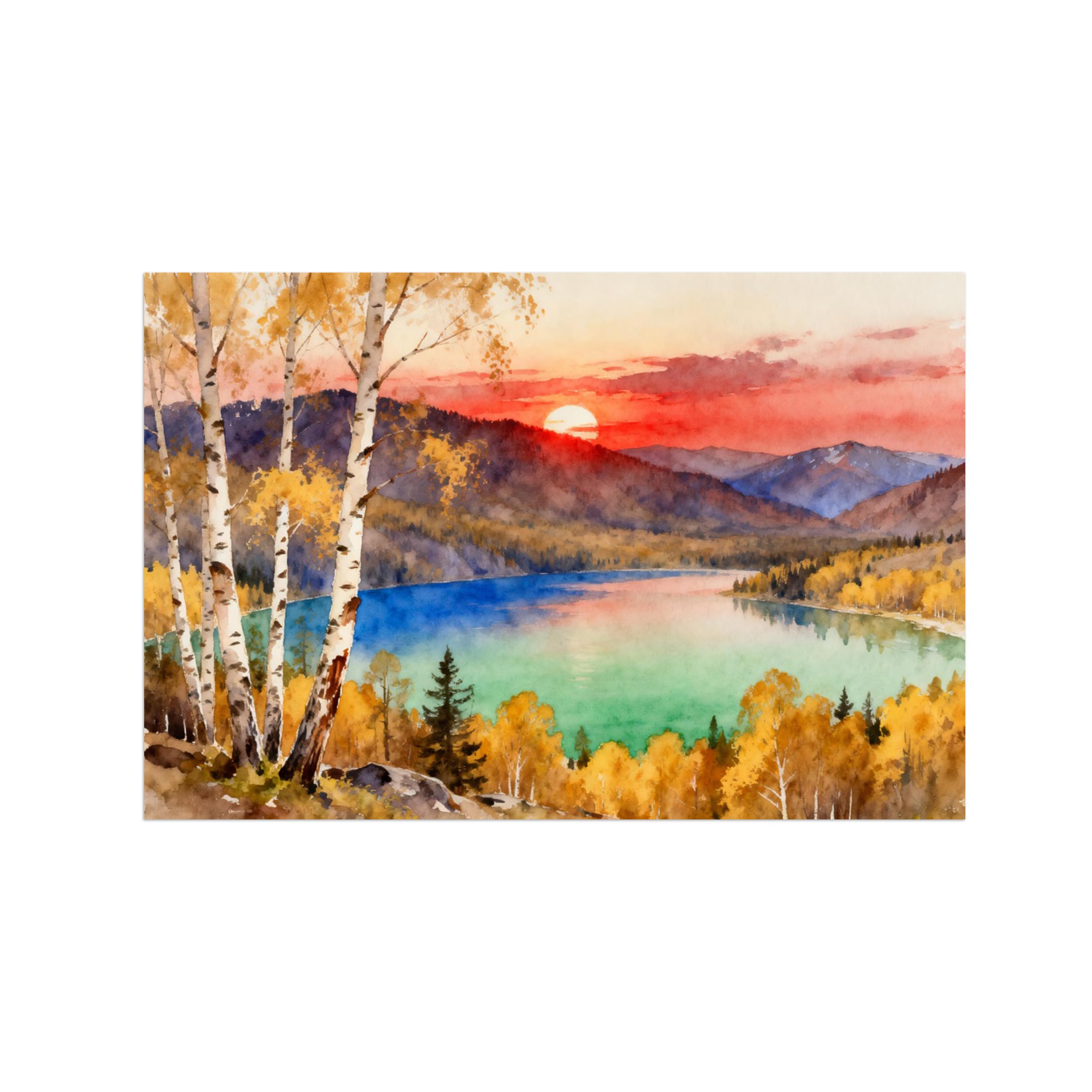OZPWBVY Tree Lake Sunset Landscape Canvas Wall Art Print Painting 50x75cm Unframed