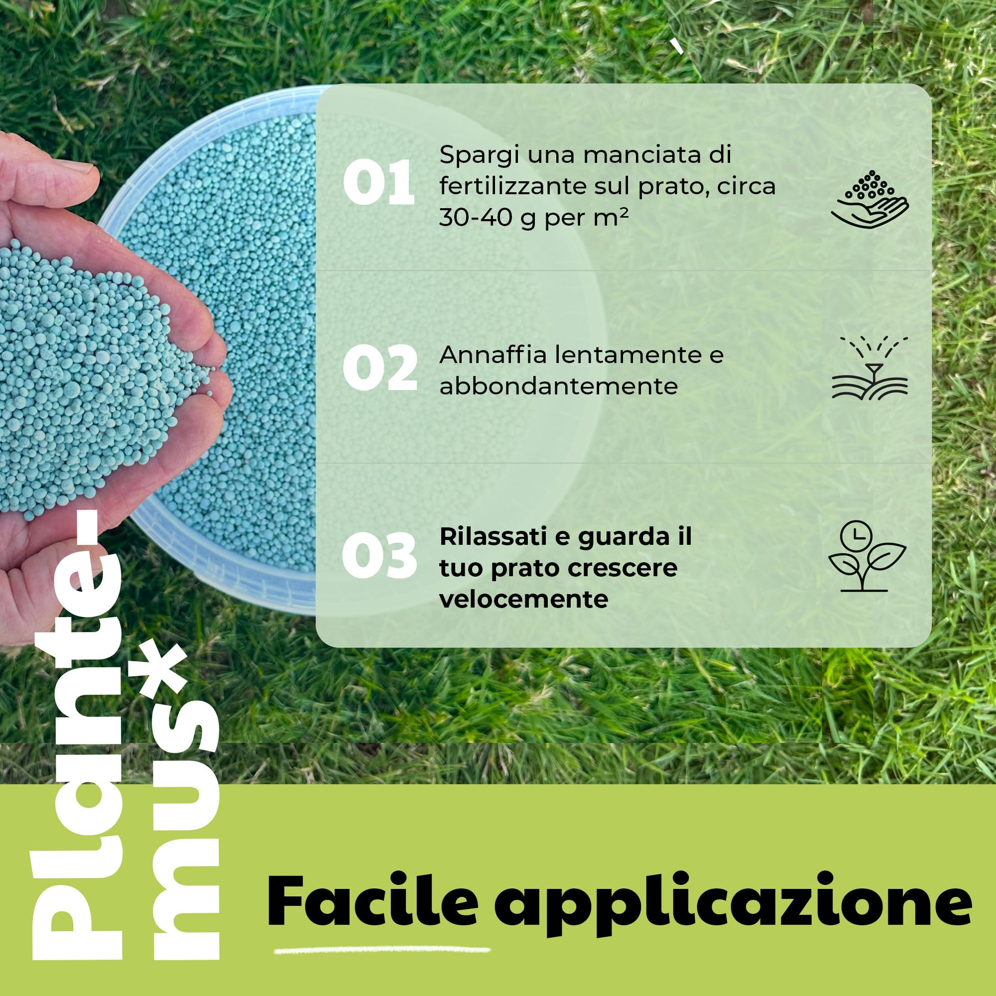 PLANTEMUS Concime per Prato Premium a Effetto Prolungato per 350 m² | Concime NPK (12-11-18) granulare in Perle Ultrasolubili | Nutrizione Completa per un Prato Forte, Verde e Denso 10 kg