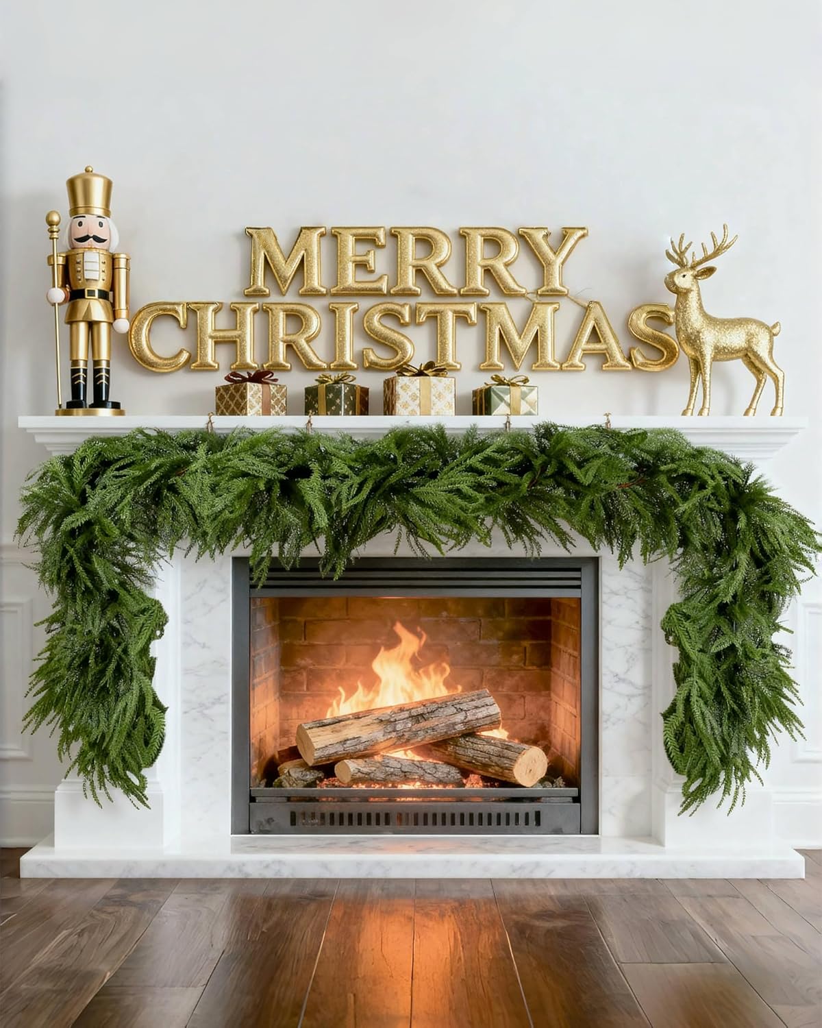 18ft (2 * 9ft) artificial christmas garland, real touch norfolk pine greenery garland, ultra full & lush unlit garland for door, mantle, fireplace, stair, indoor outdoor xmas decorations norfolk-9ft 2