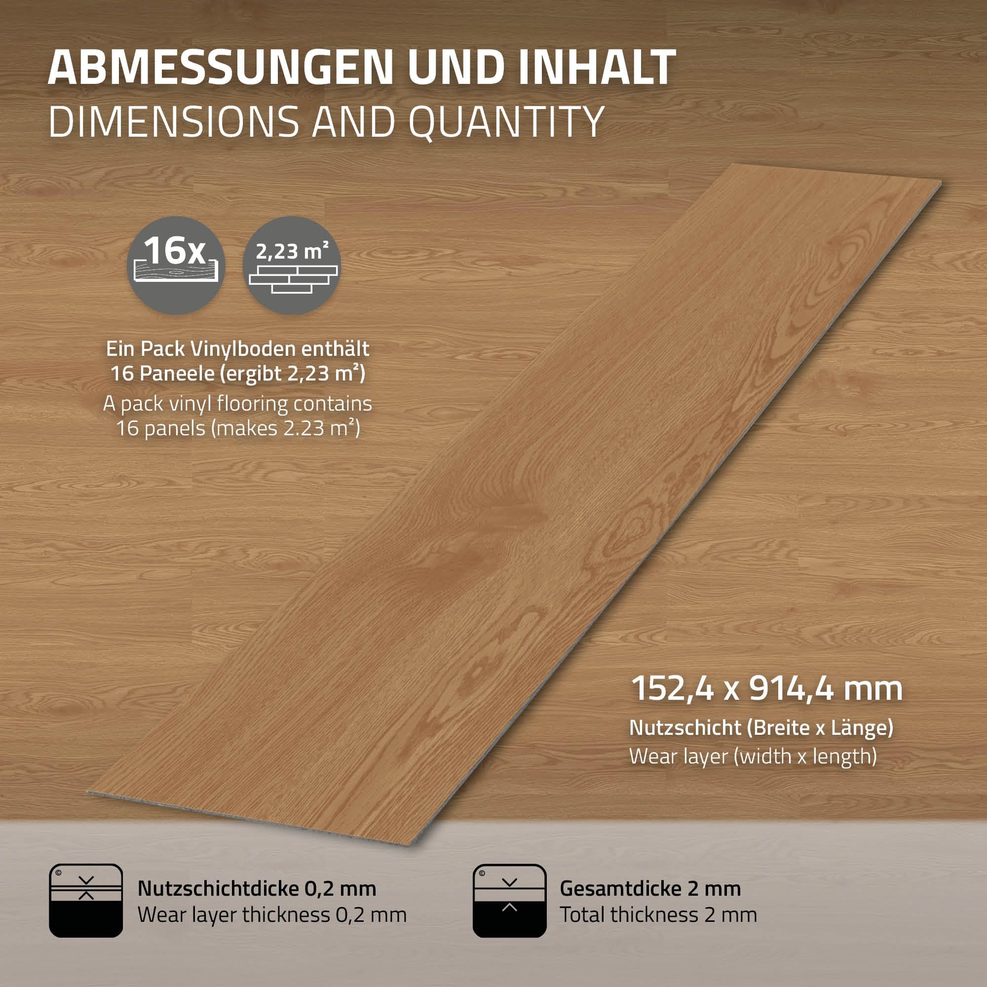 ML-Design Podloga Deluxe PVC, samoprzylepne deski winylowe, podloga winylowa, 91,5 cm x 15,3 cm x 2 mm, grubosc 2 mm, 2,23 m² / 16 desek, dab Sundance, wyglad drewna