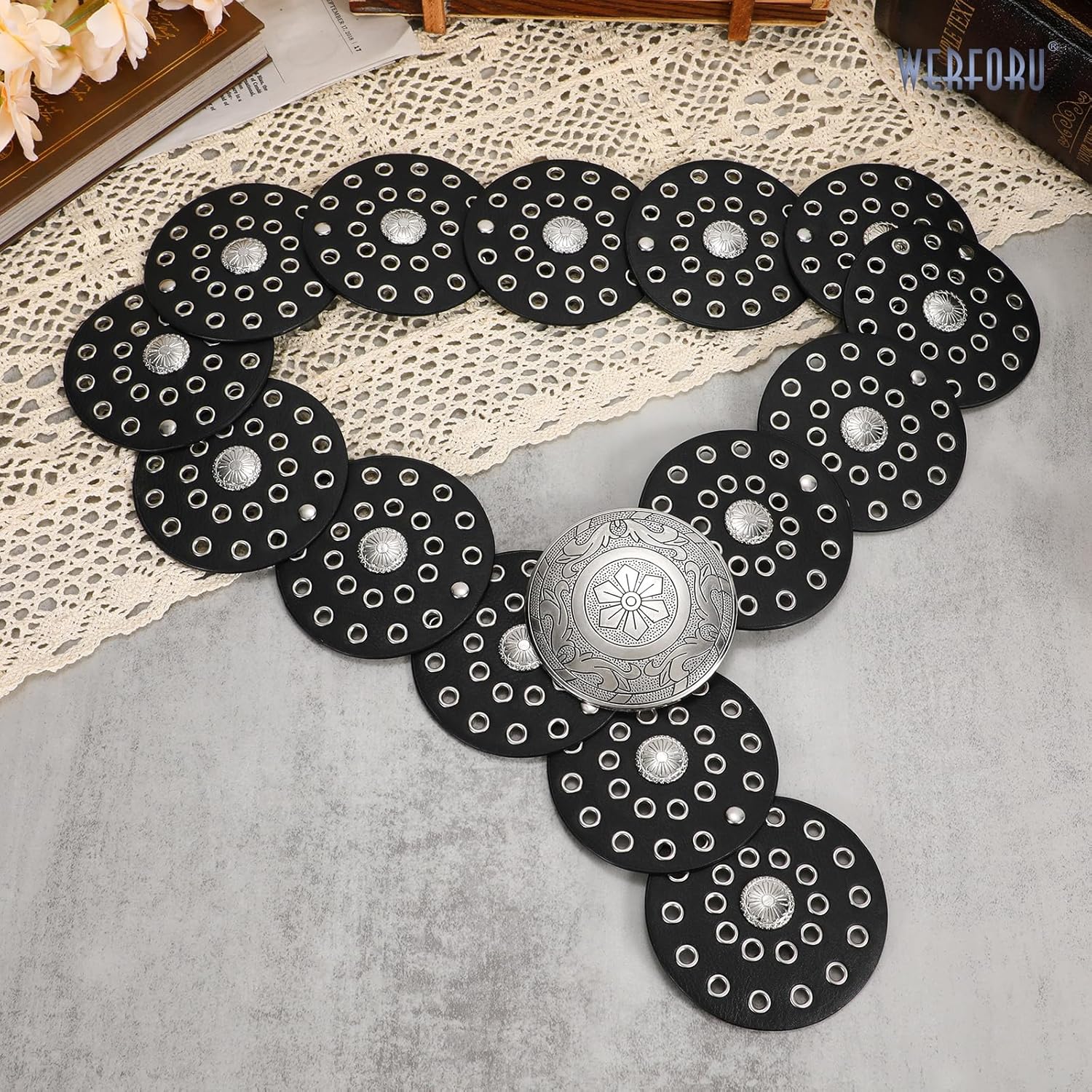 WERFORU Women Wide Western Disc Belt Cowgirl Boho Leather Belt for Jeans Dress - Image 3