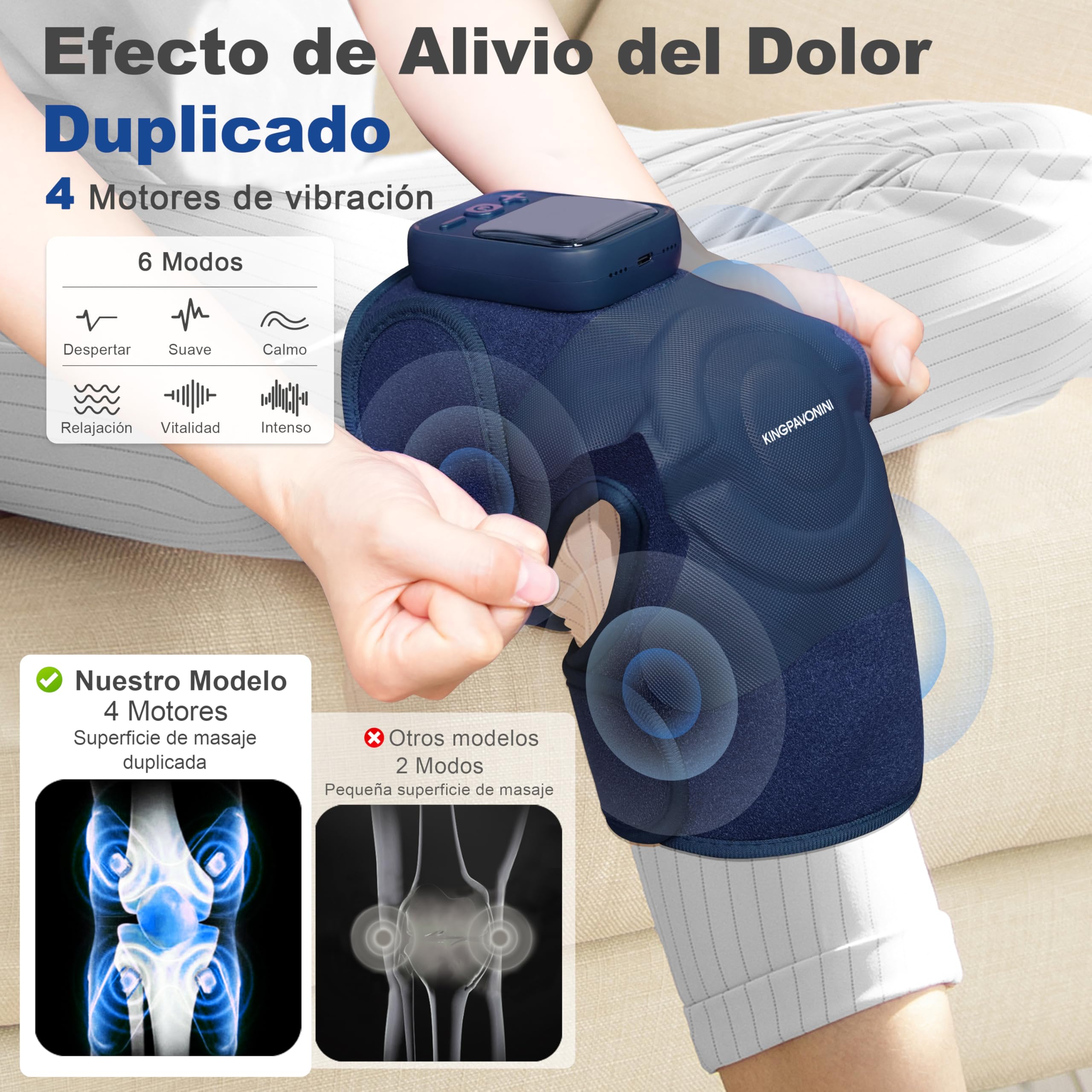 KingPavonini Masajeador de Rodilla Inalámbrica, Rodillera Térmica, Azul 1.0