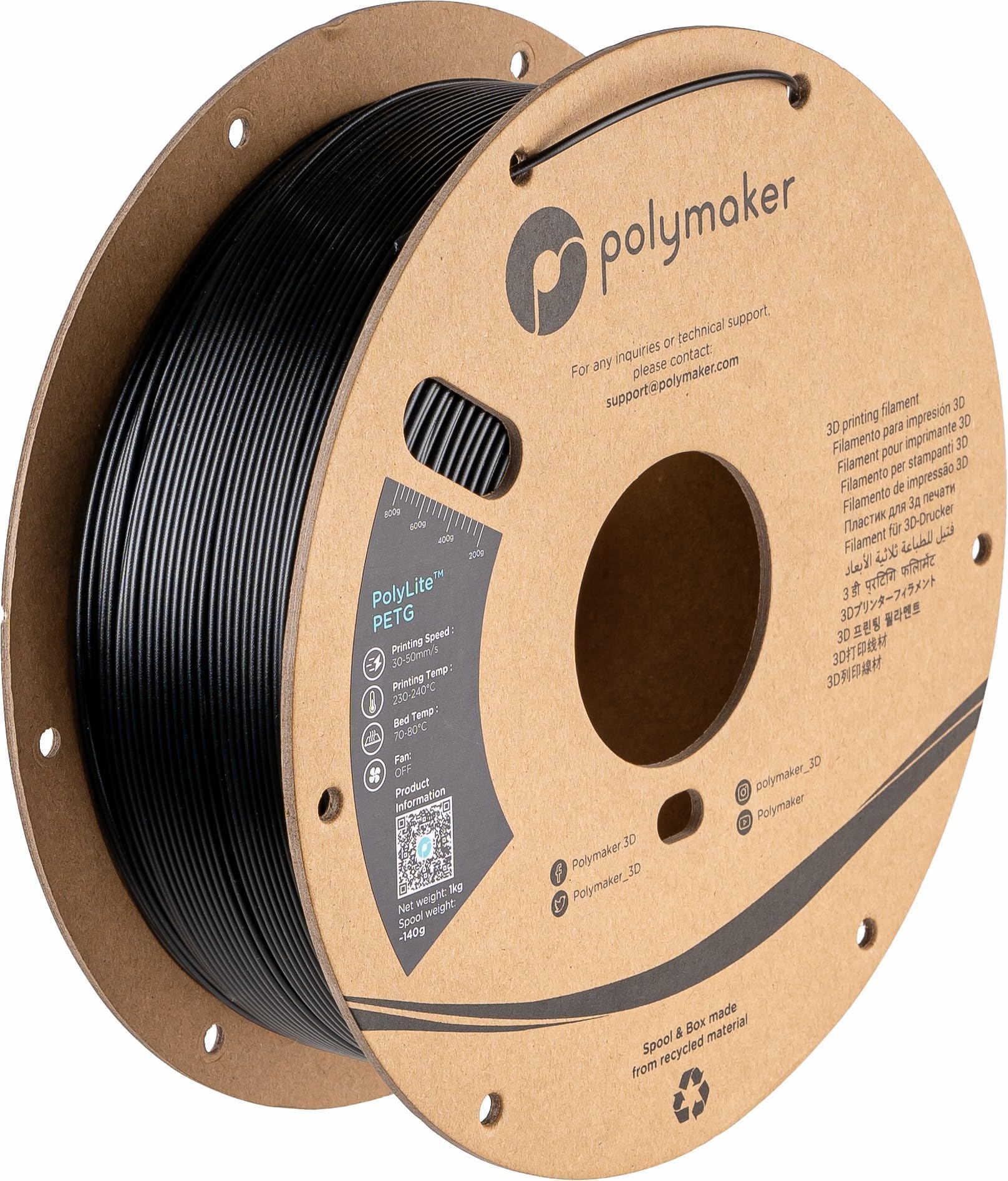 Polymaker PolyLite PETG Noir - 1,75mm - 1kg (Lot de 6)