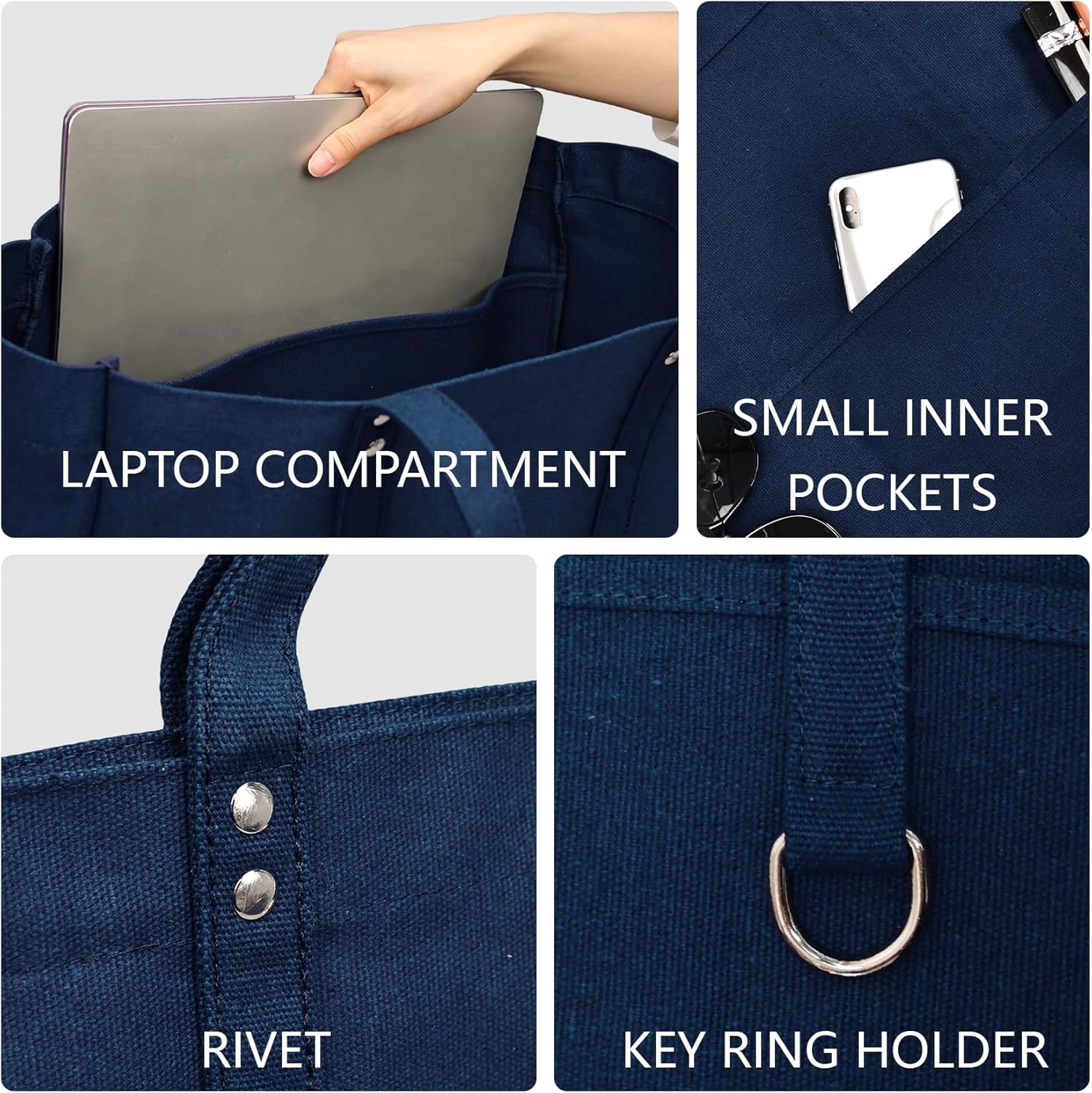 Canvas Tote Bag For Women Large Everything Bag with Pockets and Laptop Sleeve Utility Work Tote - Image 6