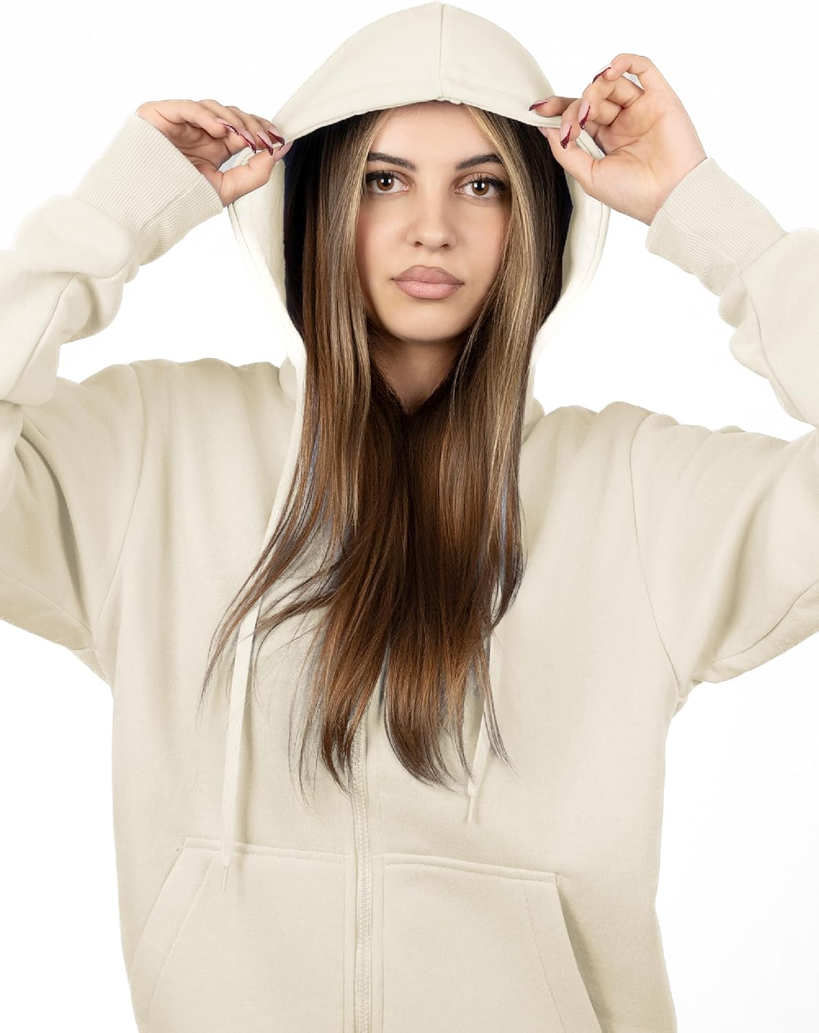 Oversized Zip Up Hoodie for Women, Soft Fleece Cotton Blend, Cozy Full Zip Sweatshirt - Image 6