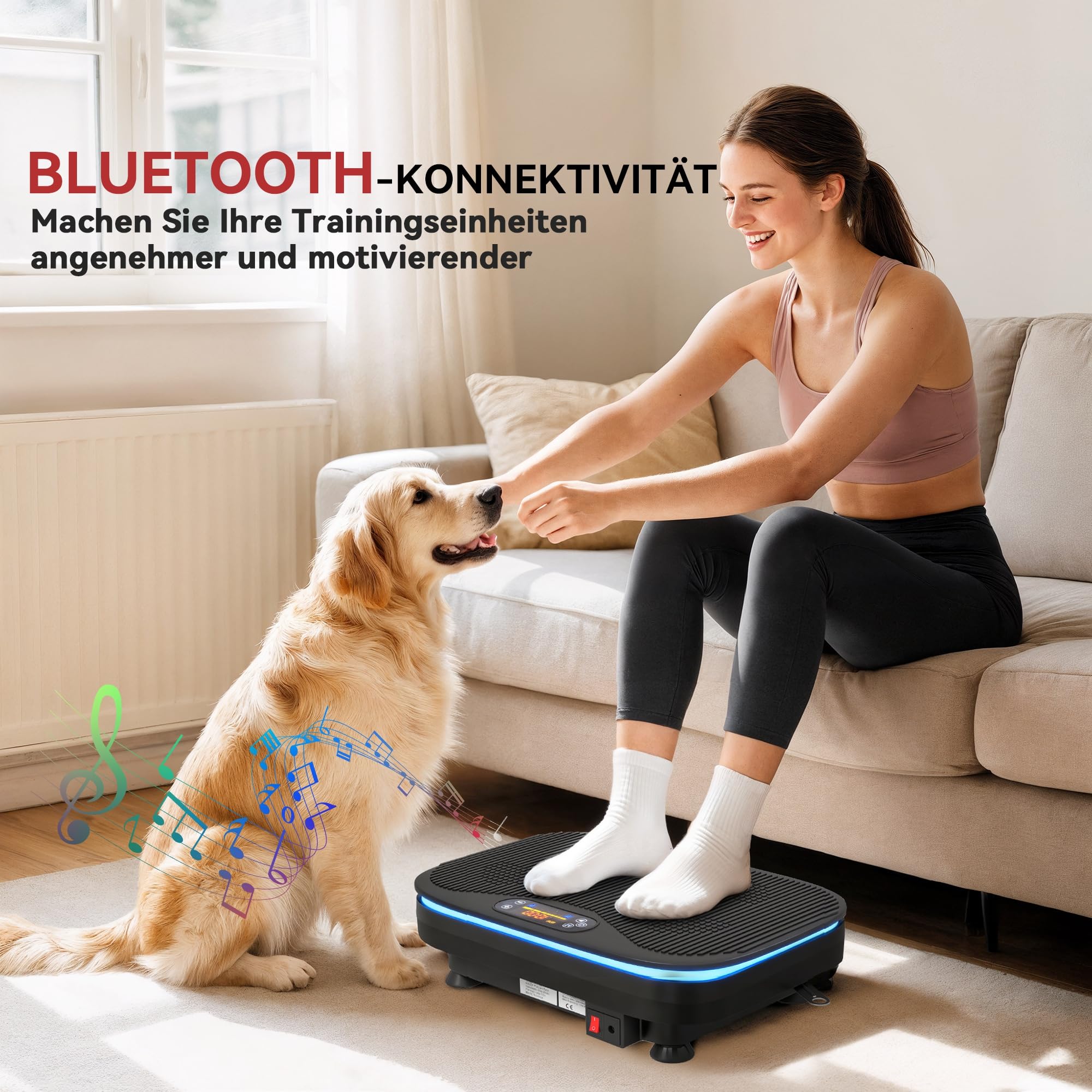 SPORTNOW Vibrationsplatte Rüttelplatte mit 99 Intensitätsstufen 3 Vorprogramm Lichtern Bluetooth Widerstandsbänder Kompakt Vibrationsgerät Vibrationstrainer für Muskelaufbau Ganzkörpertraining